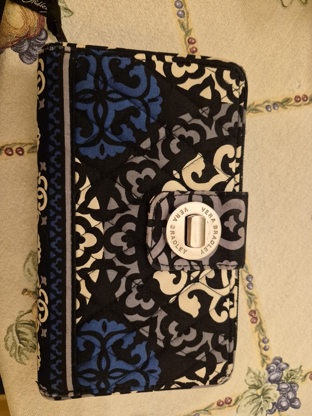 Vera Bradley Blue Quilted Interior Wallet with Black/Cream Accent